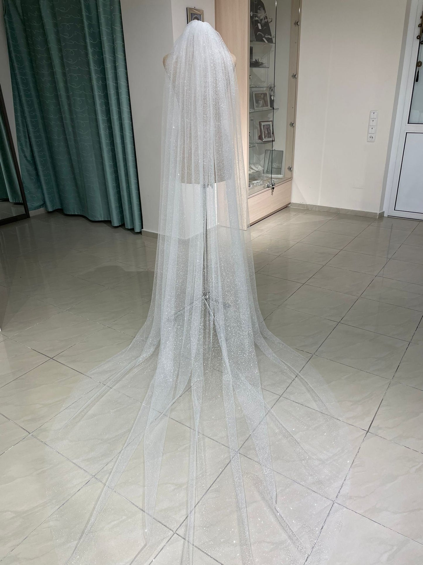 Glittery  cathedral wedding veil May