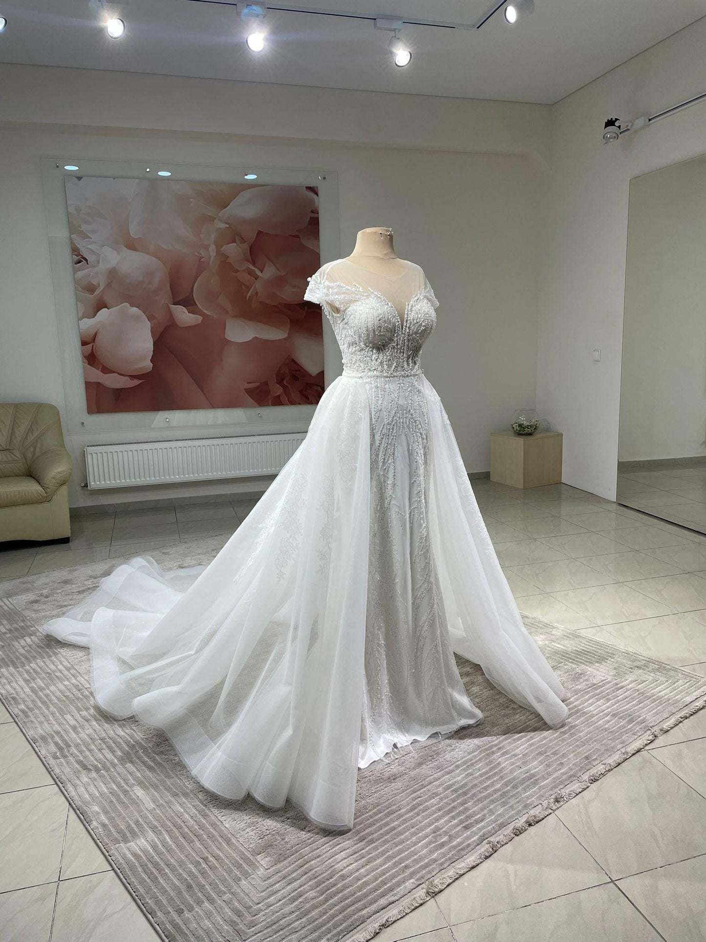 Handmade floral lace wedding overskirt Lily