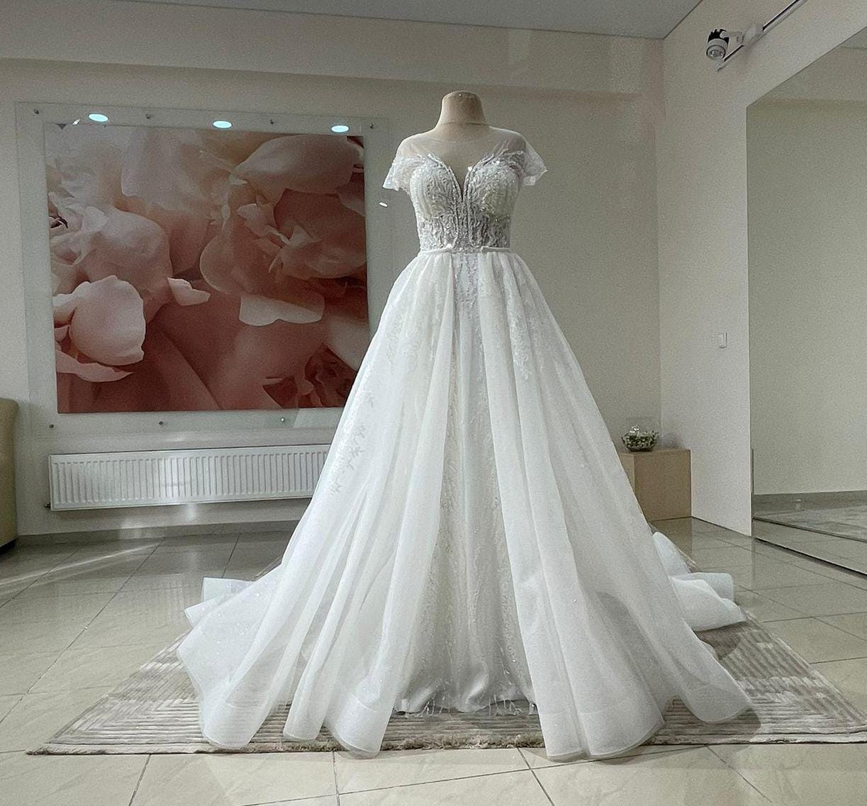 Handmade floral lace wedding overskirt Lily