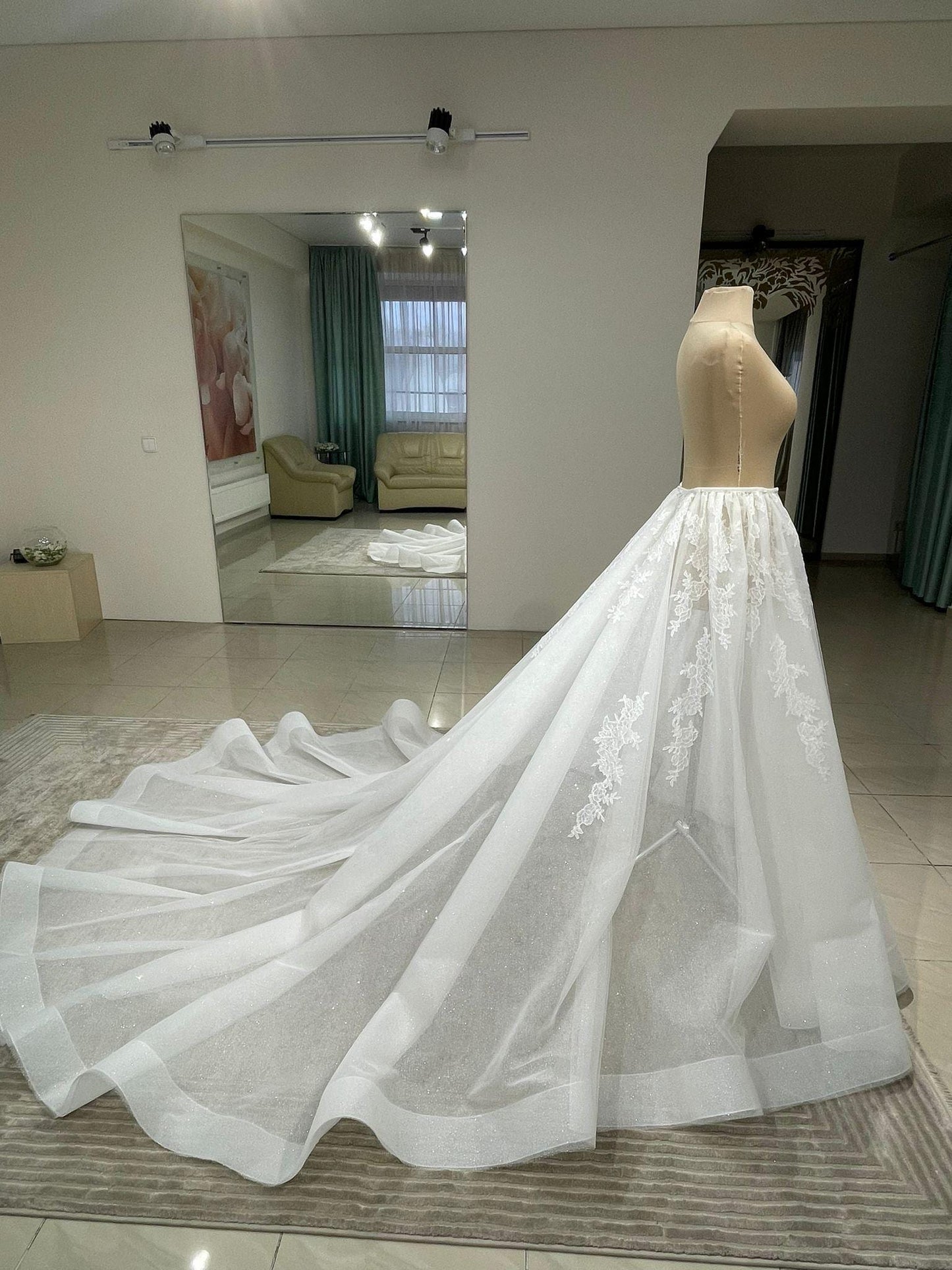 Handmade floral lace wedding overskirt Lily