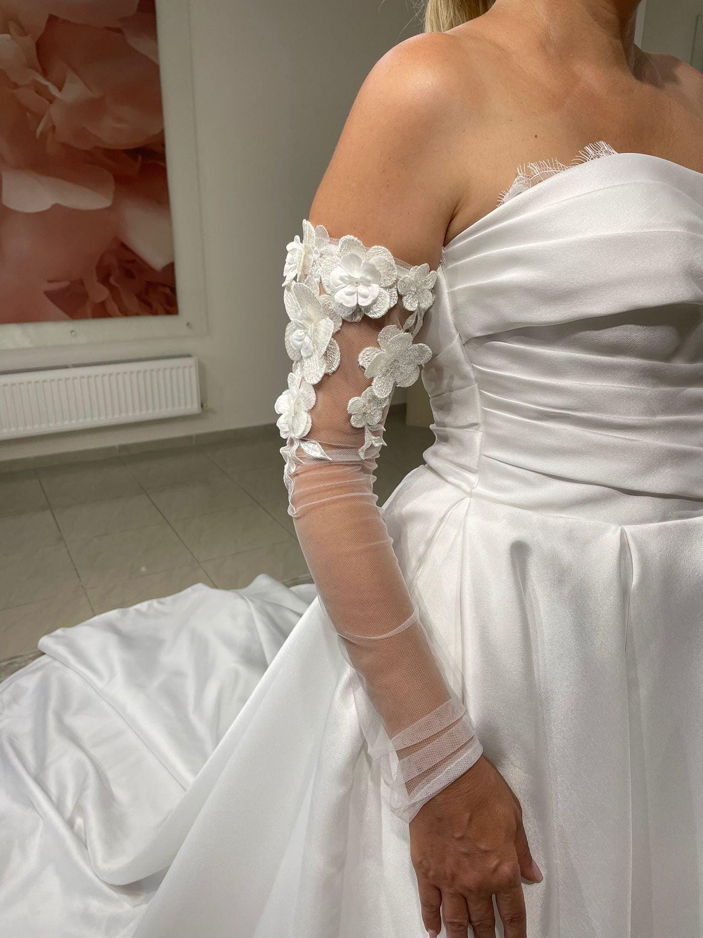 Removable Bridal Sleeves with 3D flowers Danielle