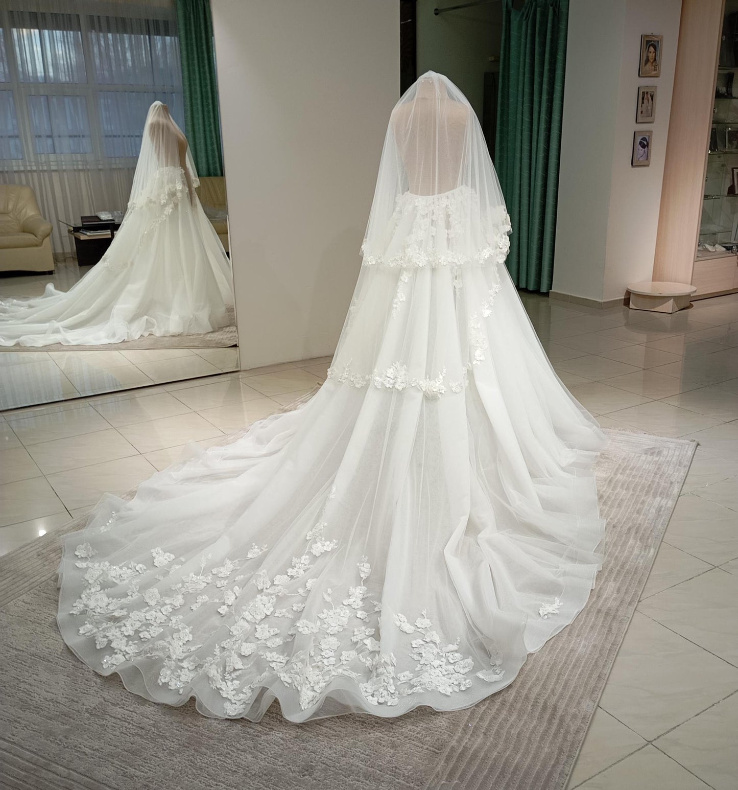Lace fingertip veil, bridal lace veil, handmade veil,  2 tiers veil, fingertip veil, custom veil
