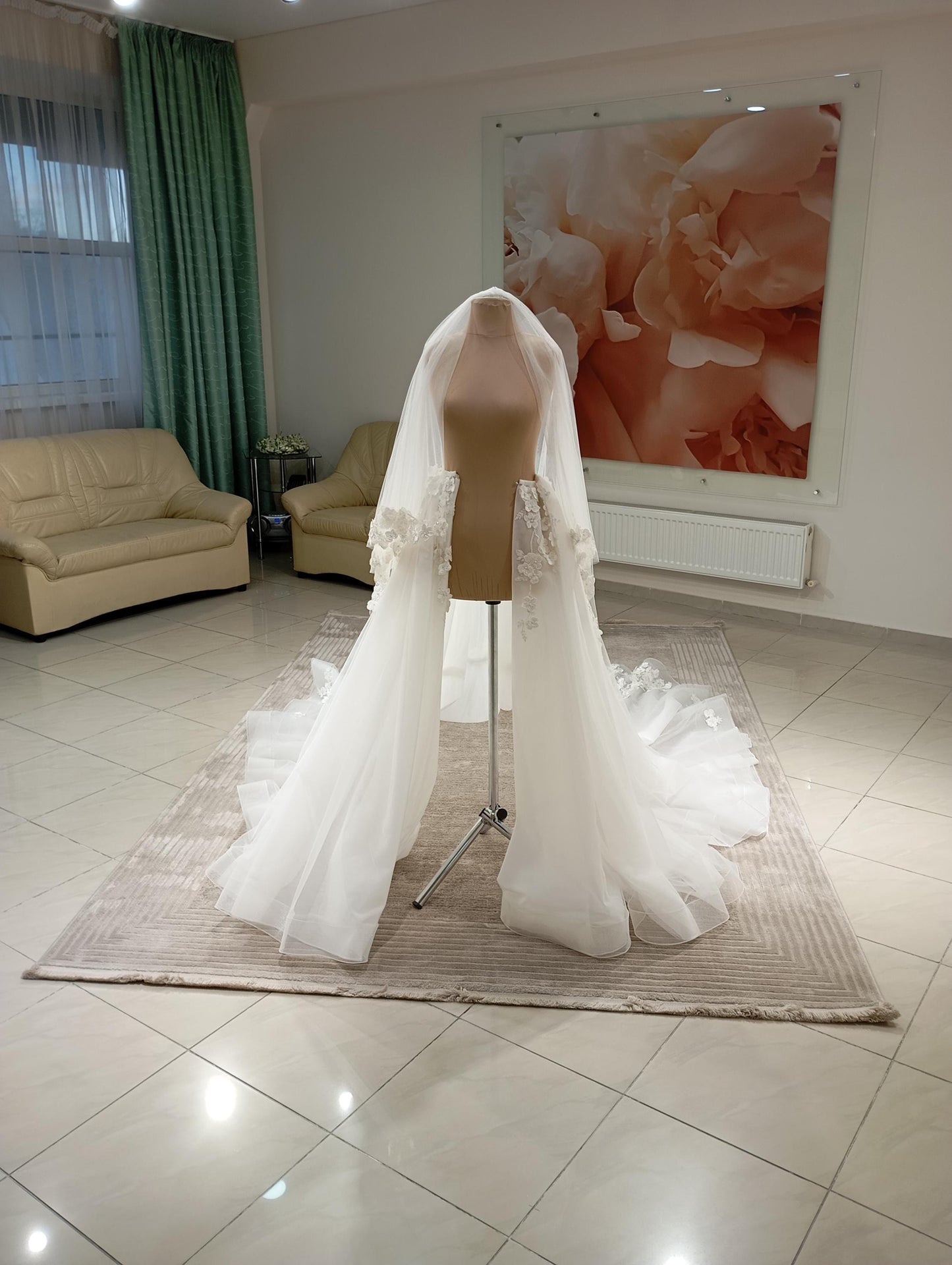 Lace fingertip veil, bridal lace veil, handmade veil,  2 tiers veil, fingertip veil, custom veil