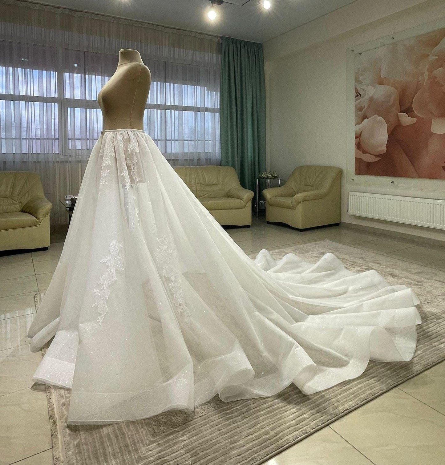 Handmade floral lace wedding overskirt Lily