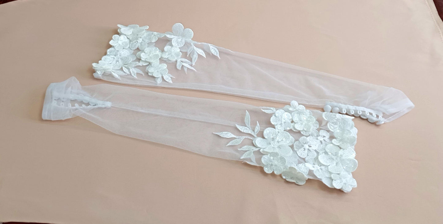 Removable Bridal Sleeves with 3D flowers Danielle