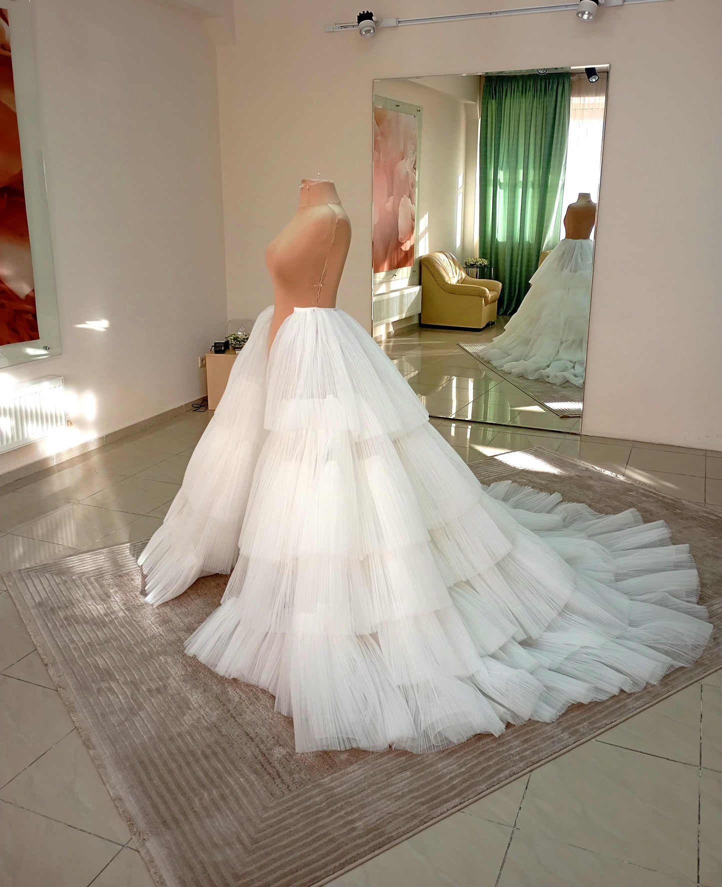 Detachable pleated wedding overskirt Gloria