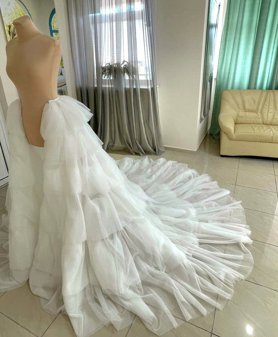 Detachable pleated wedding overskirt Gloria