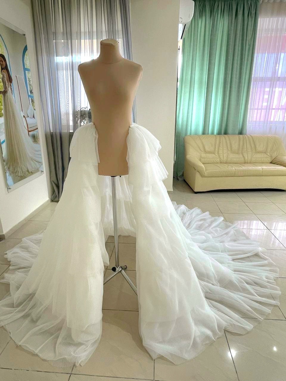 Detachable pleated wedding overskirt Gloria