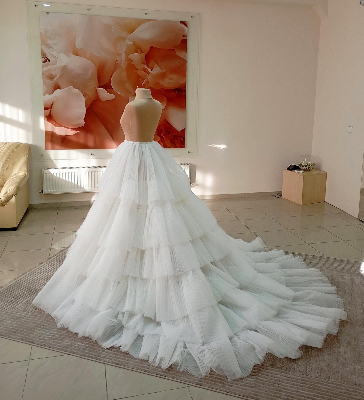 Detachable pleated wedding overskirt Gloria