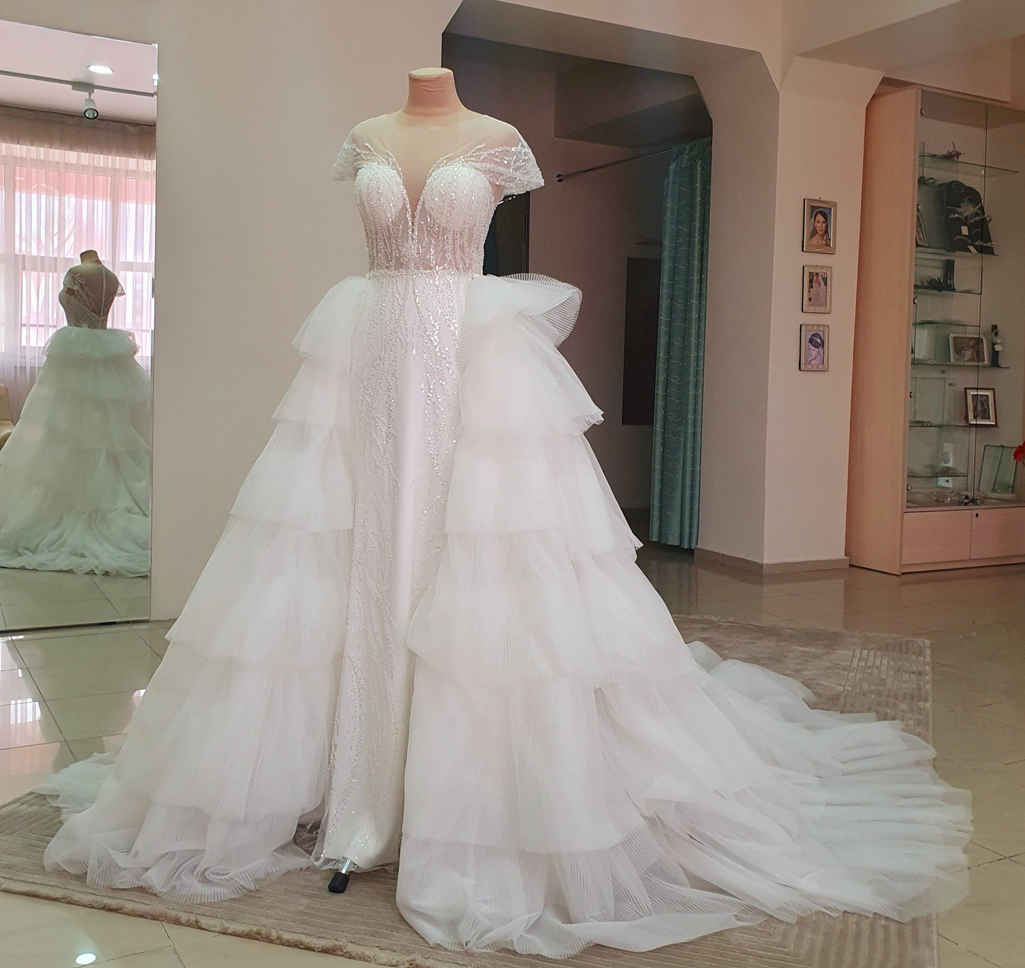 Detachable pleated wedding overskirt Gloria