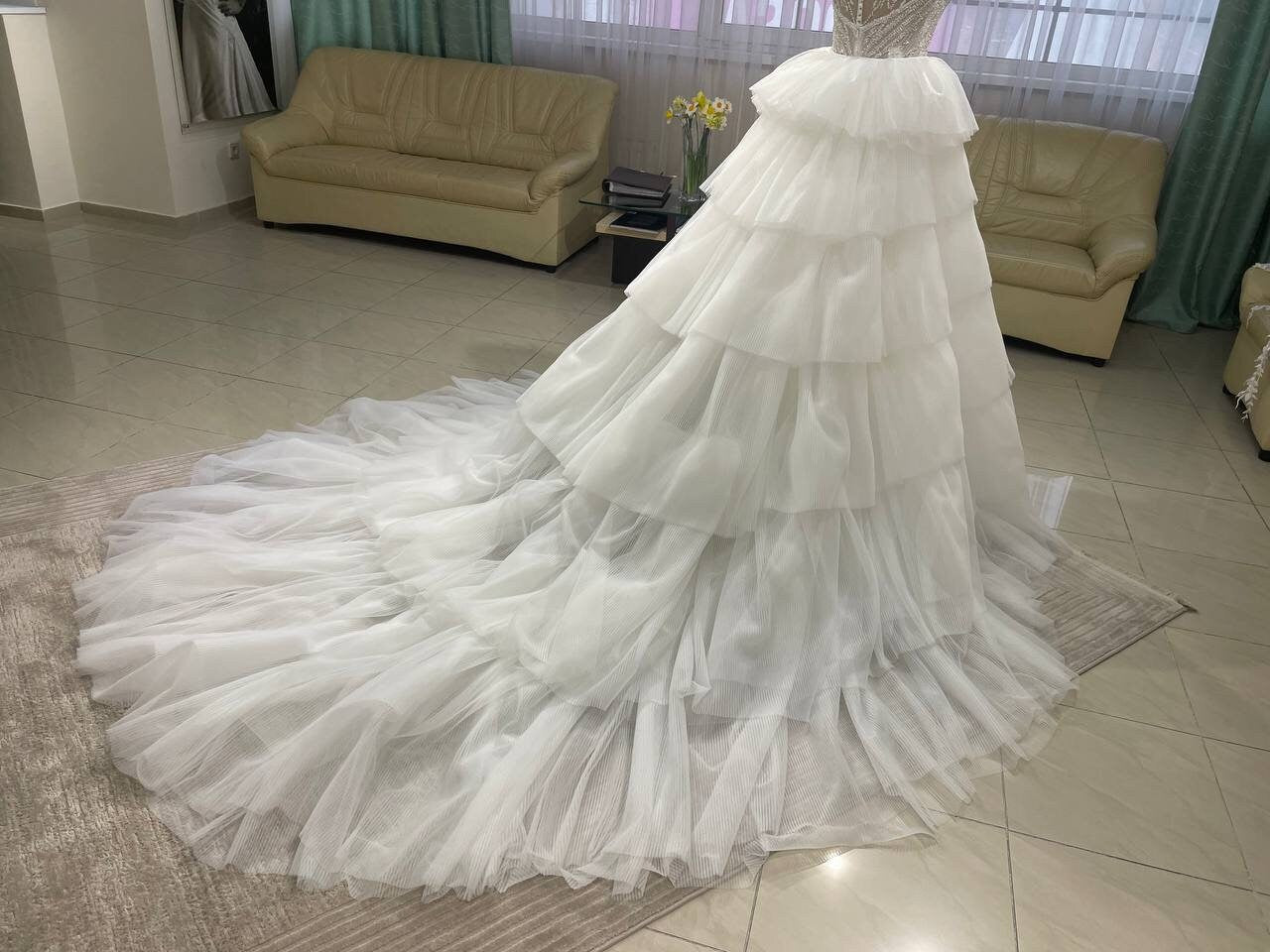 Detachable pleated wedding overskirt Gloria
